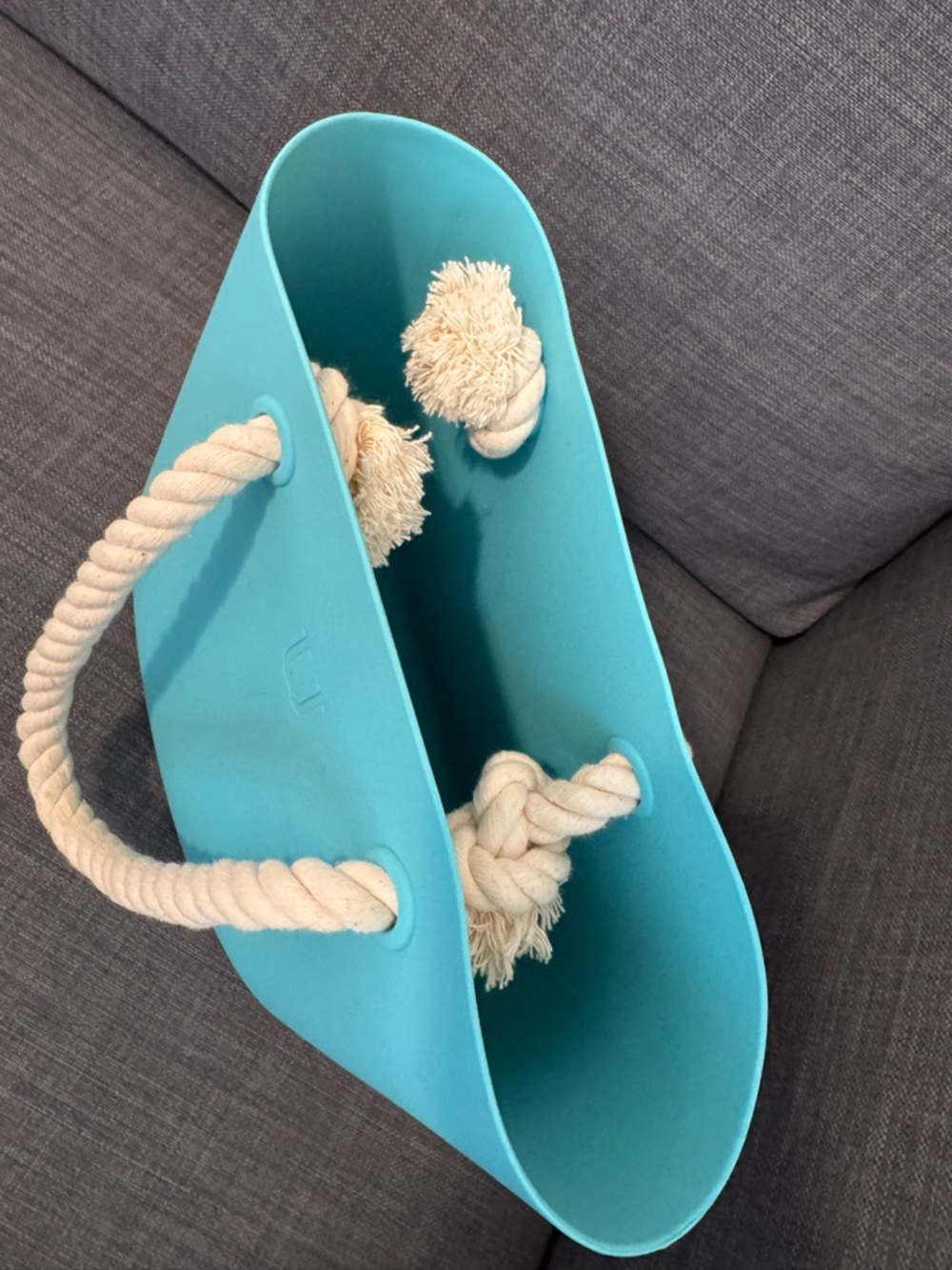 Turquoise Tote with Cream Rope Handles - Picture 6 of 10